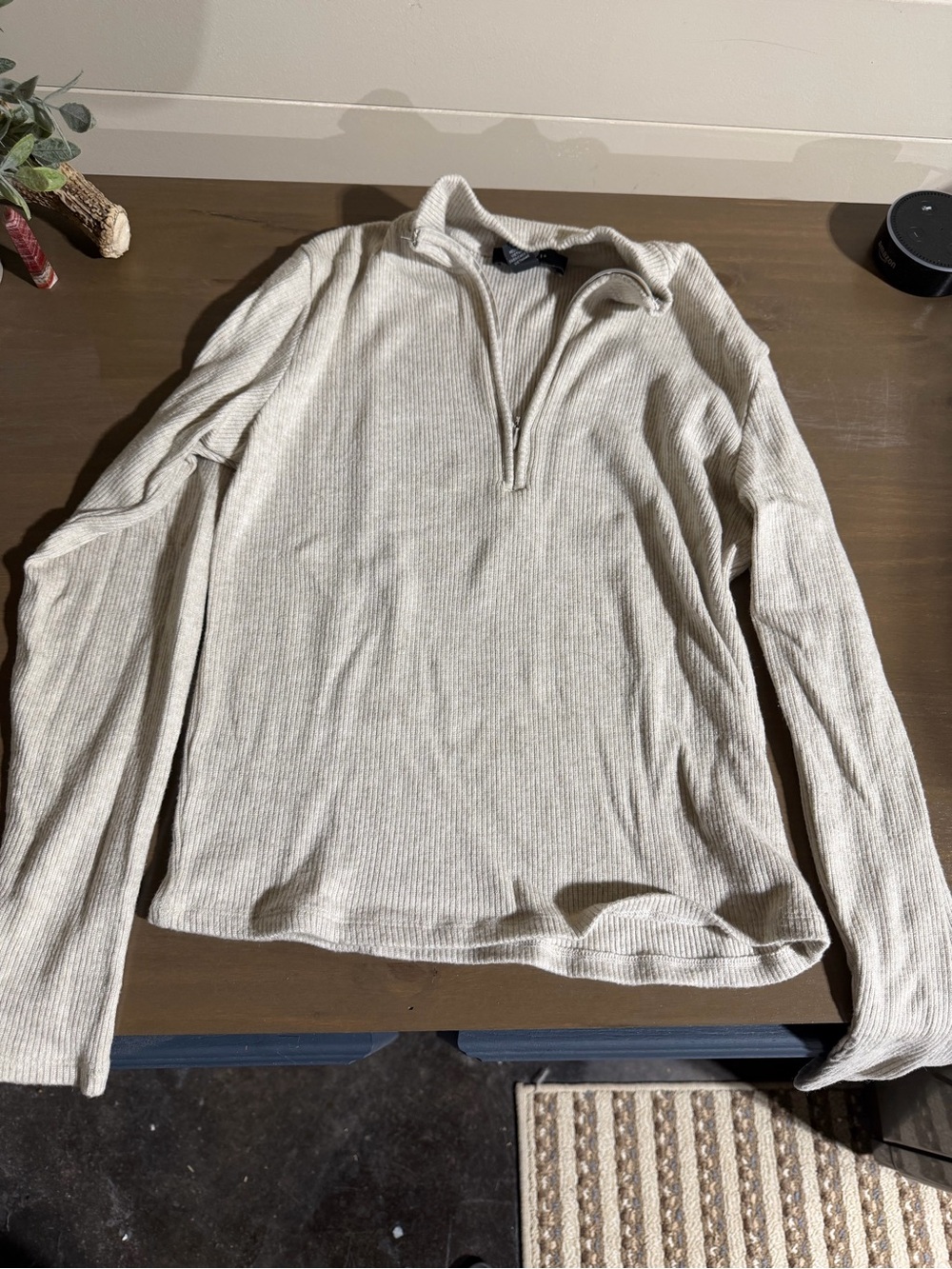 Light Beige Quarter-Zip Ribbed Sweater